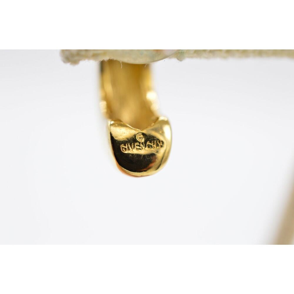 Givenchy Vintage Earrings Black Enamel Chunky Hoop Heavy Gold Signed 1980s 9C - Picture 10 of 11